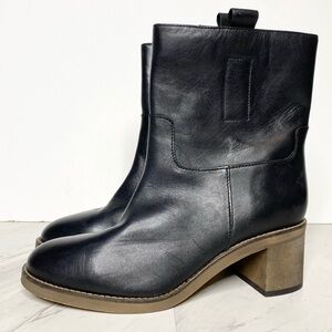 Free People Tabby Black Leather Heeled Bootie 39